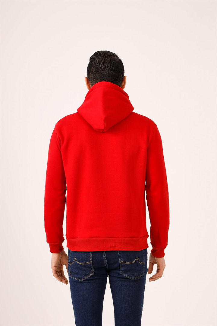 Kırmızı Erkek Regular Fit Baskılı Kapüşonlu   Sweatshirt 