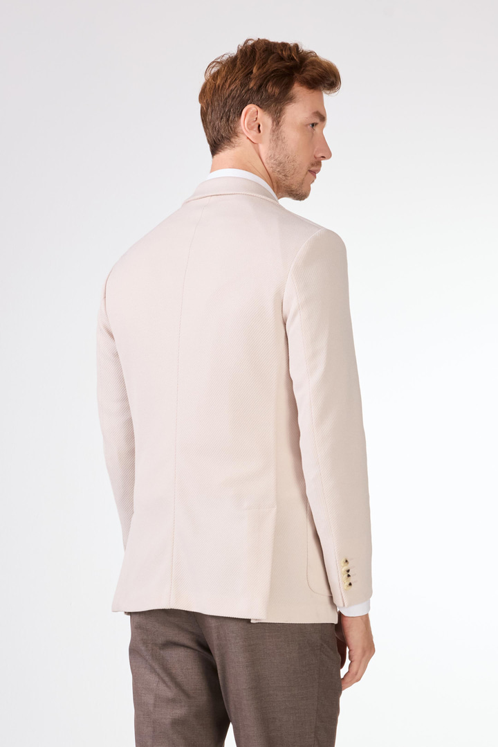 Krem Erkek Slim Fit Düz Mono Yaka Casual Ceket 