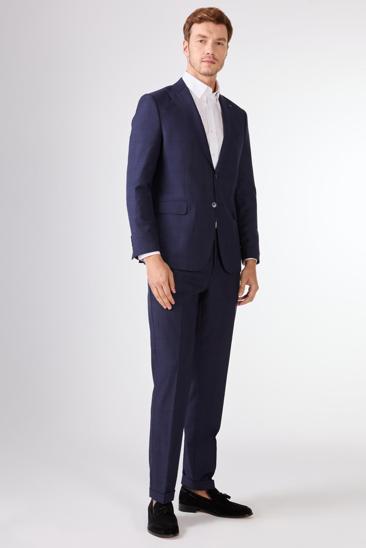 Lacivert   Balıksırtı Erkek Takım Elbise - Slim Fit