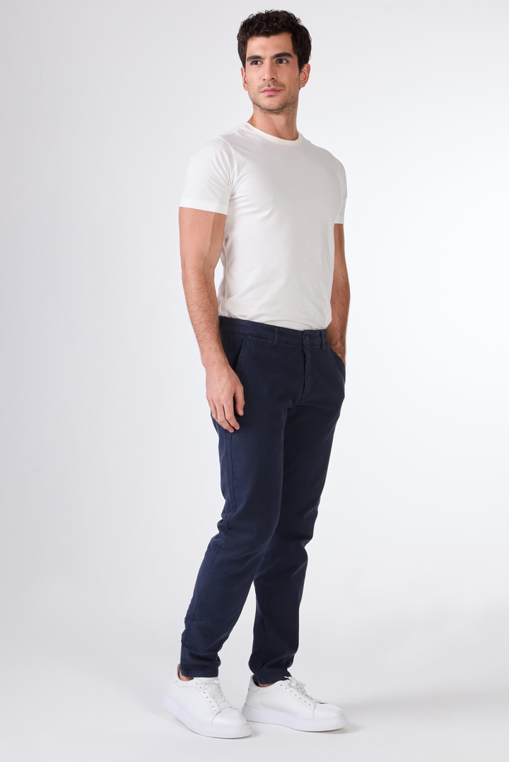 Lacivert Düz Slim Fit Yan Cep Erkek Pantolon 