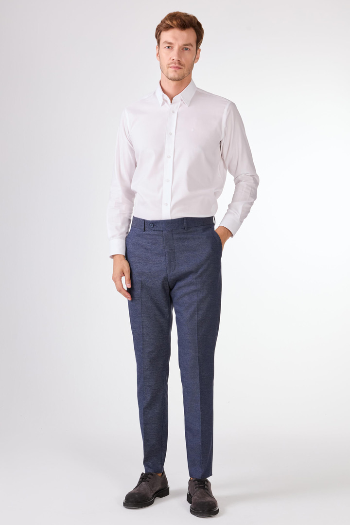 Lacivert Örgü Armürlü Slim Fit Casual Takım Elbise