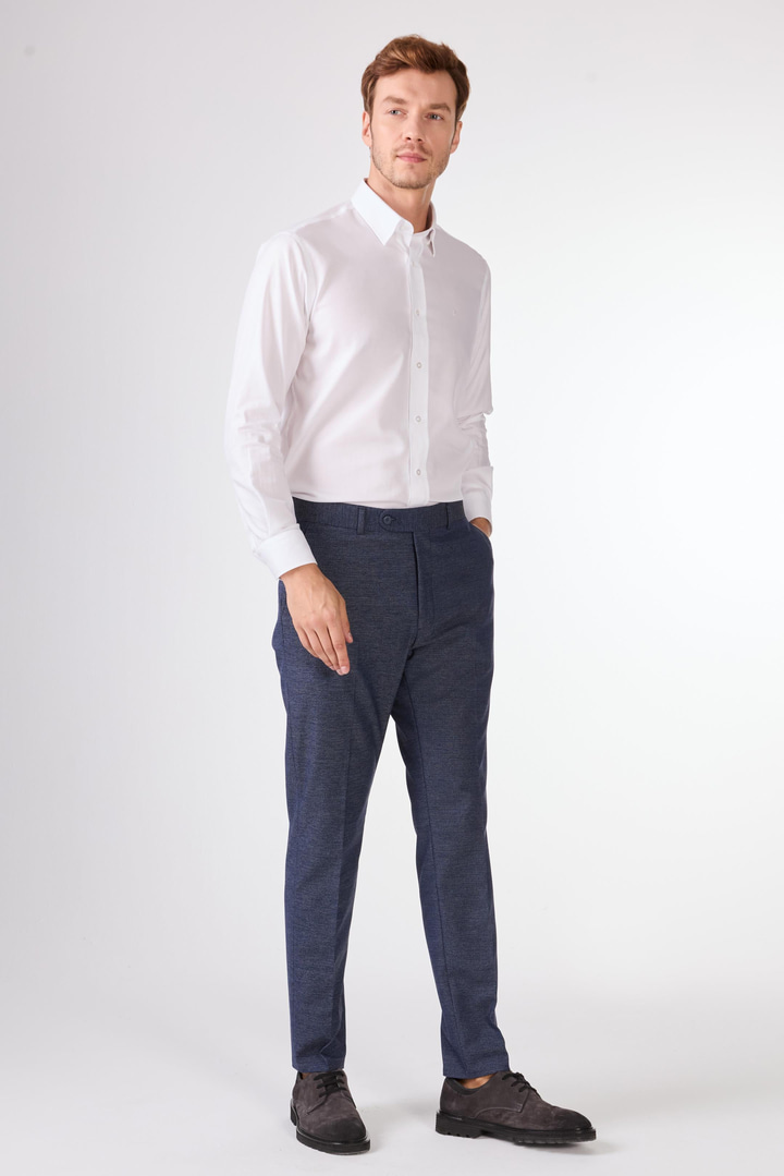 Lacivert Örgü Armürlü Slim Fit Casual Takım Elbise