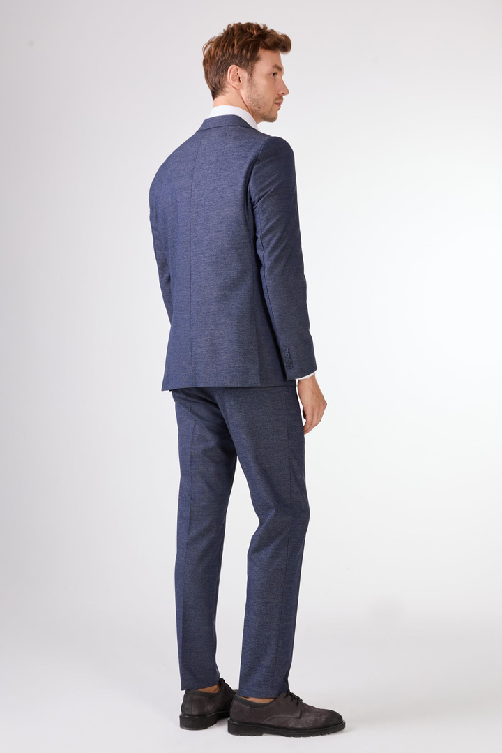 Lacivert Örgü Armürlü Slim Fit Casual Takım Elbise