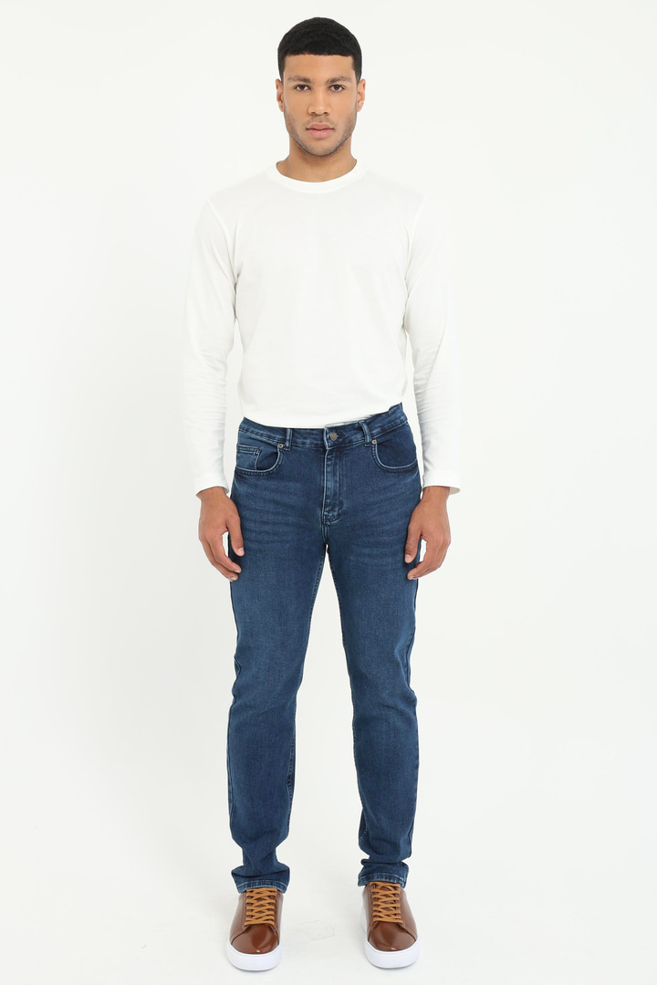 M Lacivert Regular Fit Denim Pantolon 