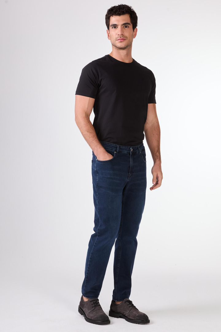 M.Lacivert Slim Fit Erkek Denim Pantolon