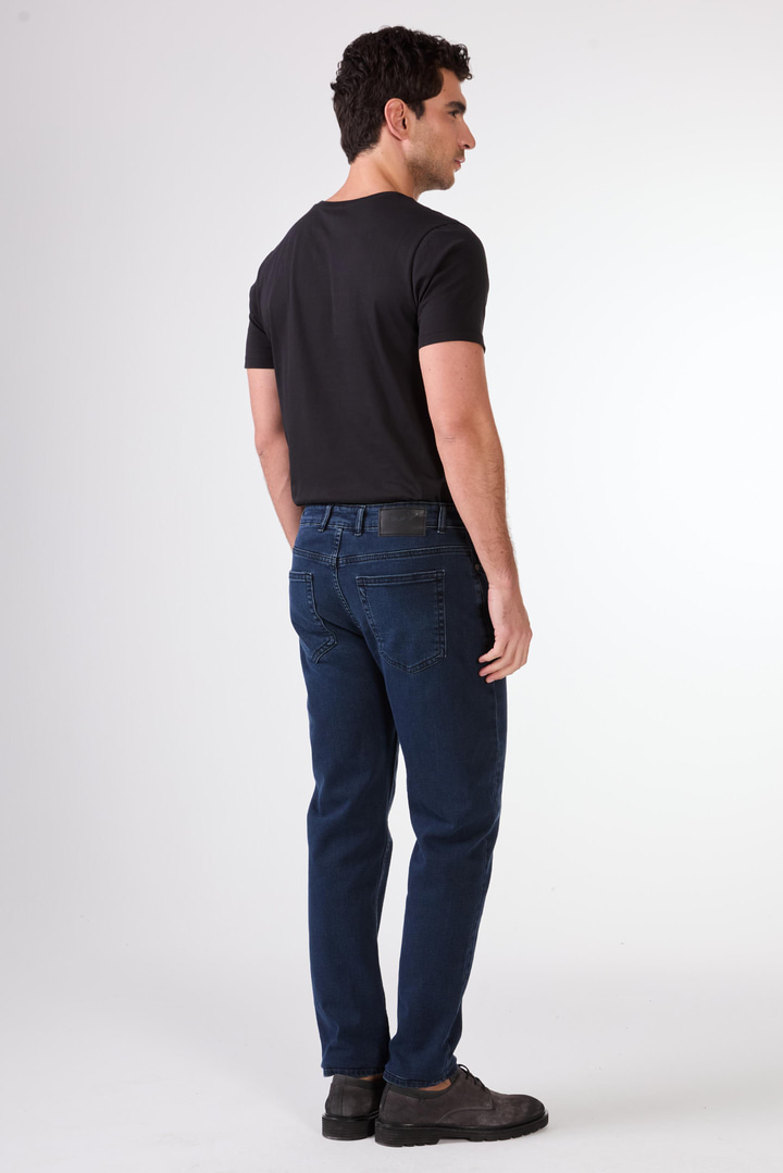 M.Lacivert Slim Fit Erkek Denim Pantolon