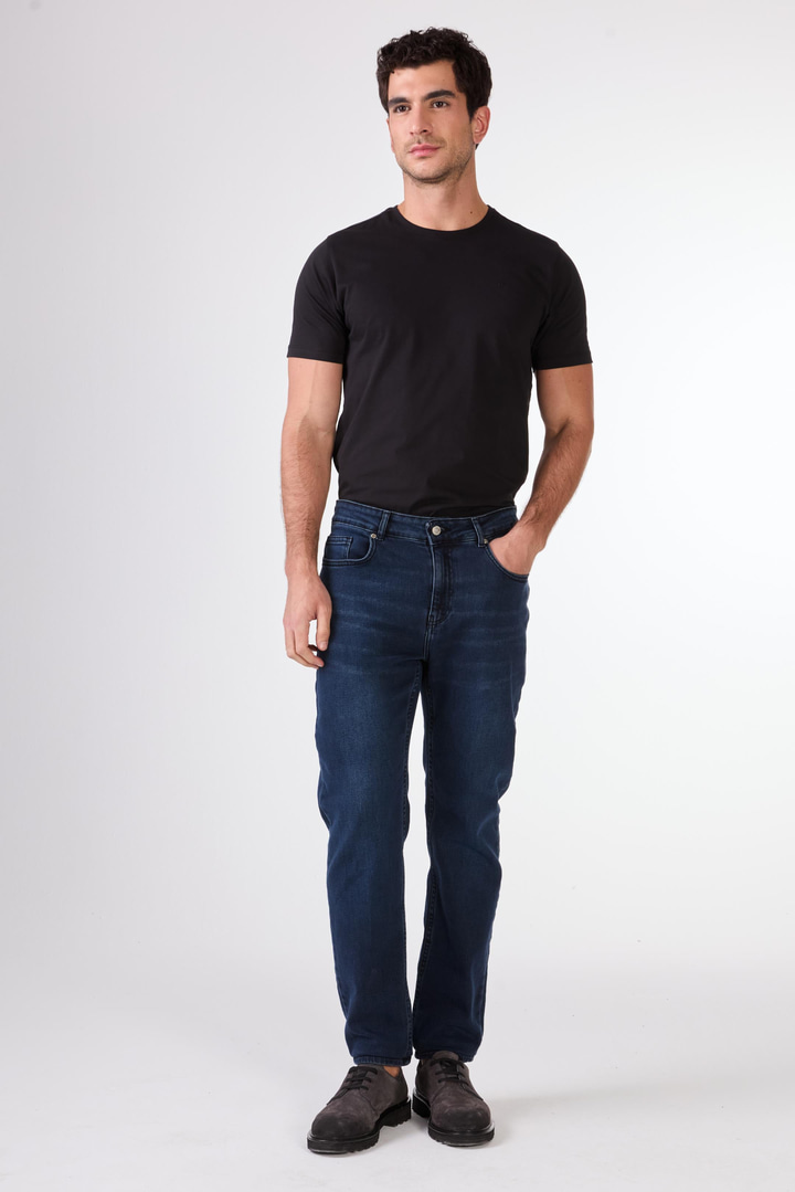 M.Lacivert Slim Fit Erkek Denim Pantolon