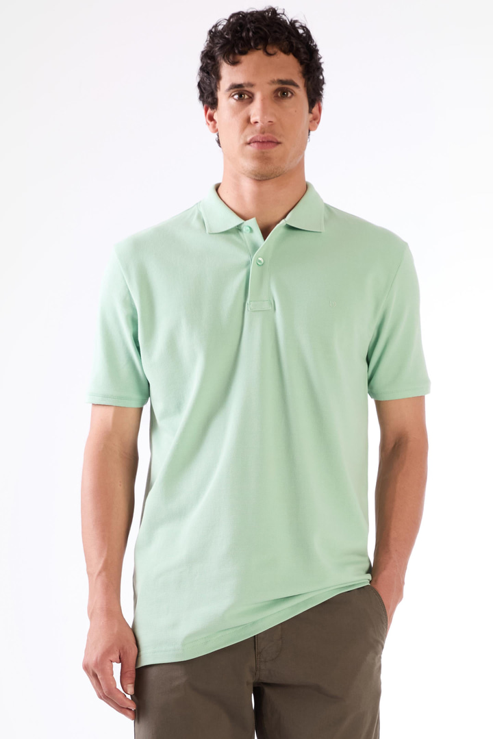 Mint Yeşili Polo Yaka Pamuklu Düz Renk Slim Fit Erkek T-shirt