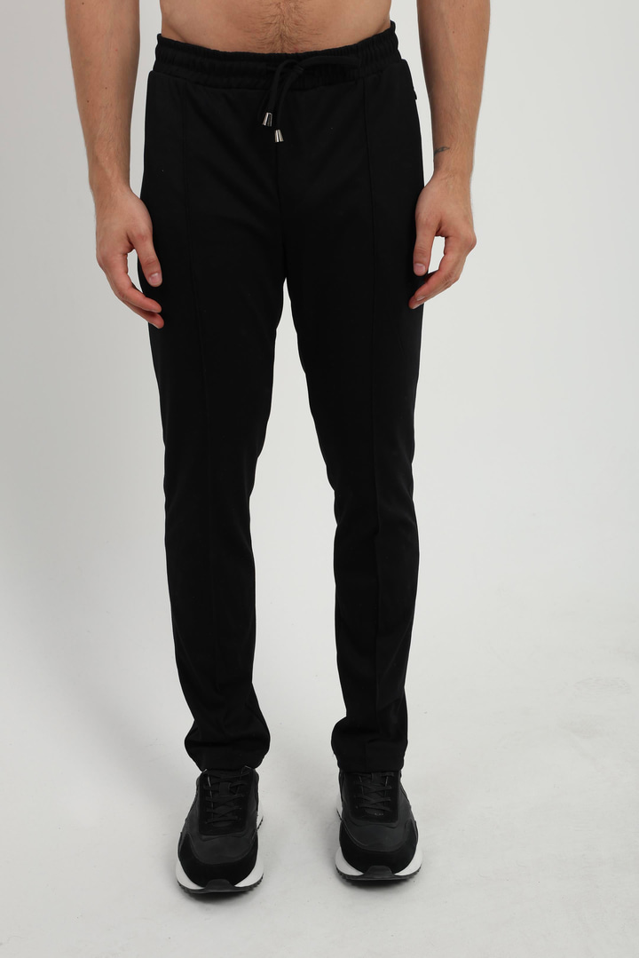 Siyah Nervür Dikişli Erkek Slim Fit Jogger Pantolon