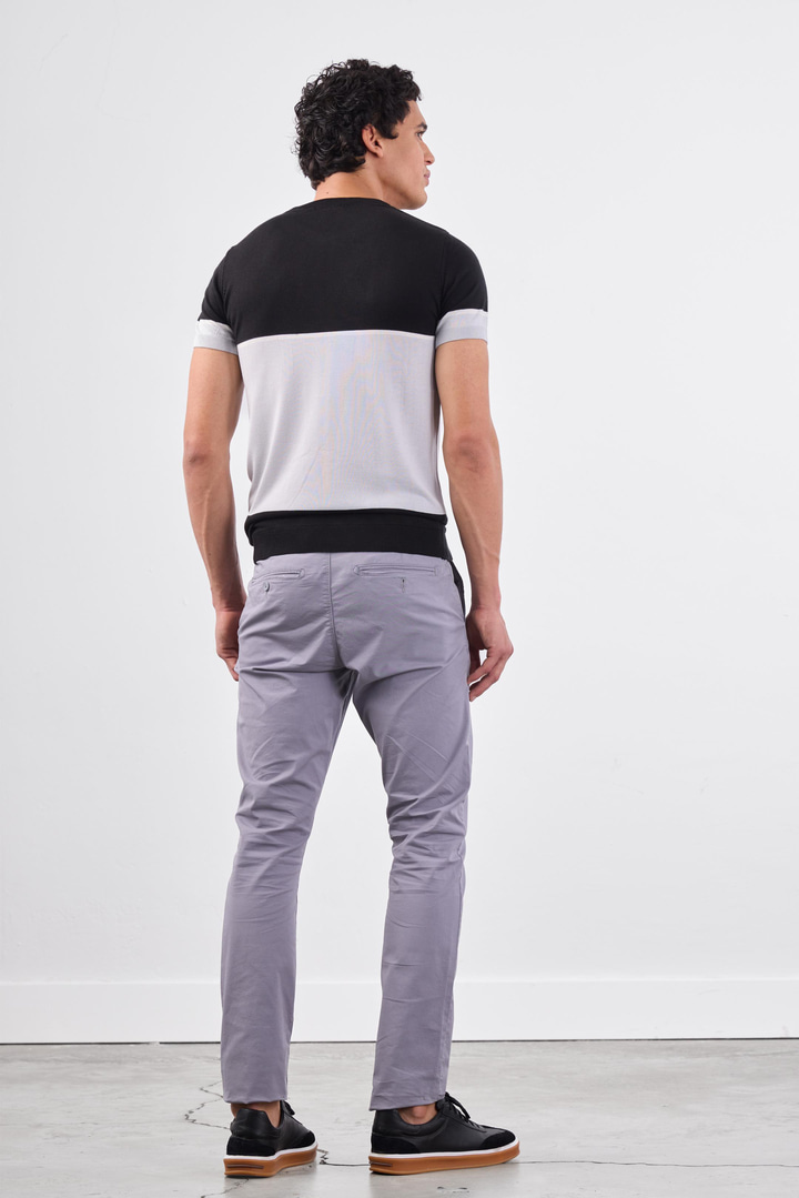 Siyah Bisiklet Yaka Çift Renk Slim Fit Triko Tshirt