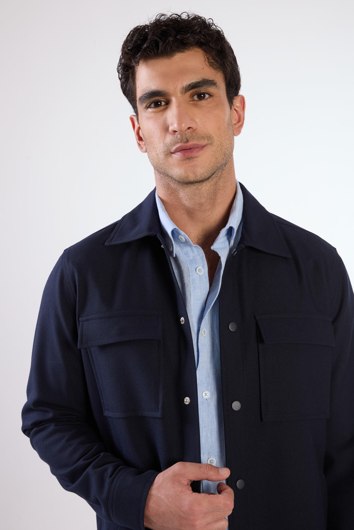 Lacivert Çıtçıt Kapamalı Cepli Overshirt Gömlek