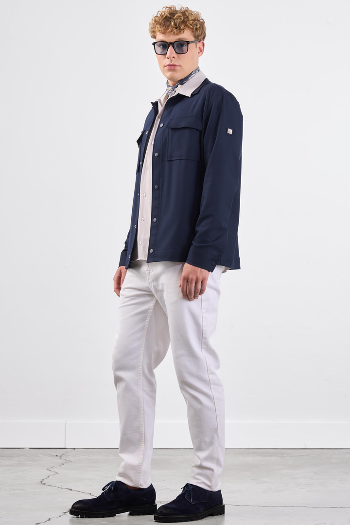 Lacivert Çıtçıt Kapamalı Cepli Overshirt Gömlek