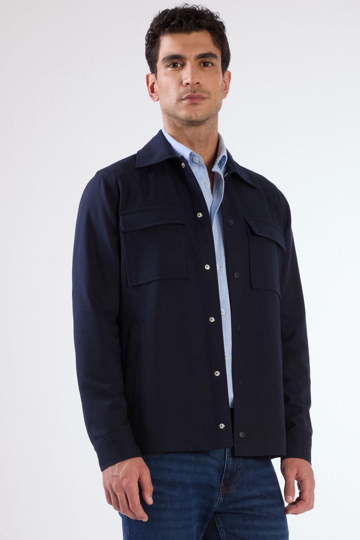 Lacivert Çıtçıt Kapamalı Cepli Overshirt Gömlek