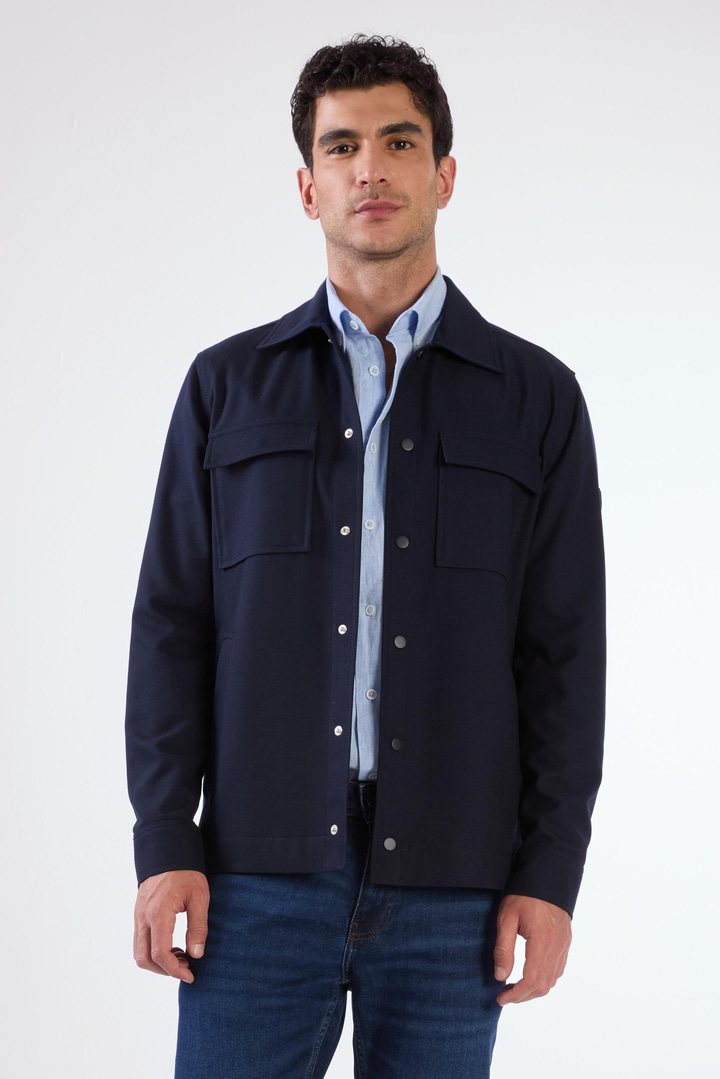 Lacivert Çıtçıt Kapamalı Cepli Overshirt Gömlek