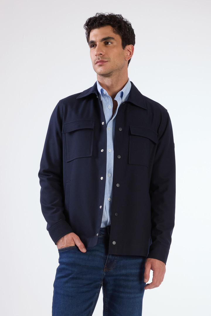 Lacivert Çıtçıt Kapamalı Cepli Overshirt Gömlek