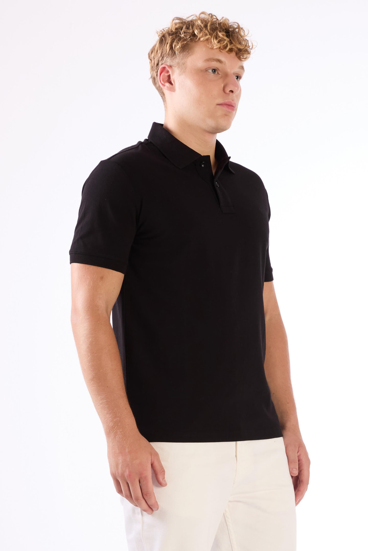 Erkek Slim Fit Polo Yaka Siyah T-Shirt