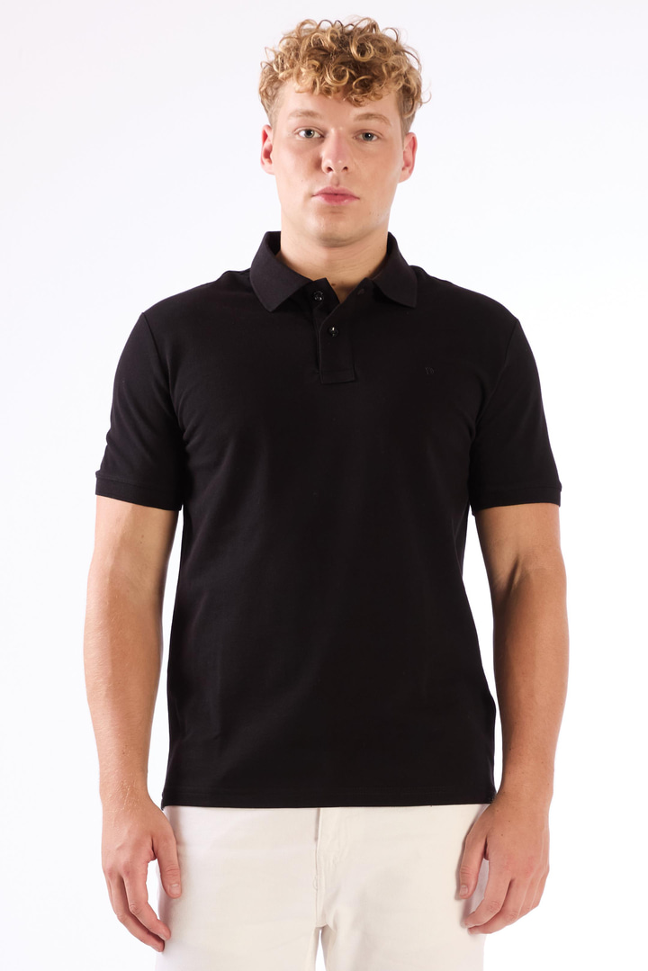 Erkek Slim Fit Polo Yaka Siyah T-Shirt