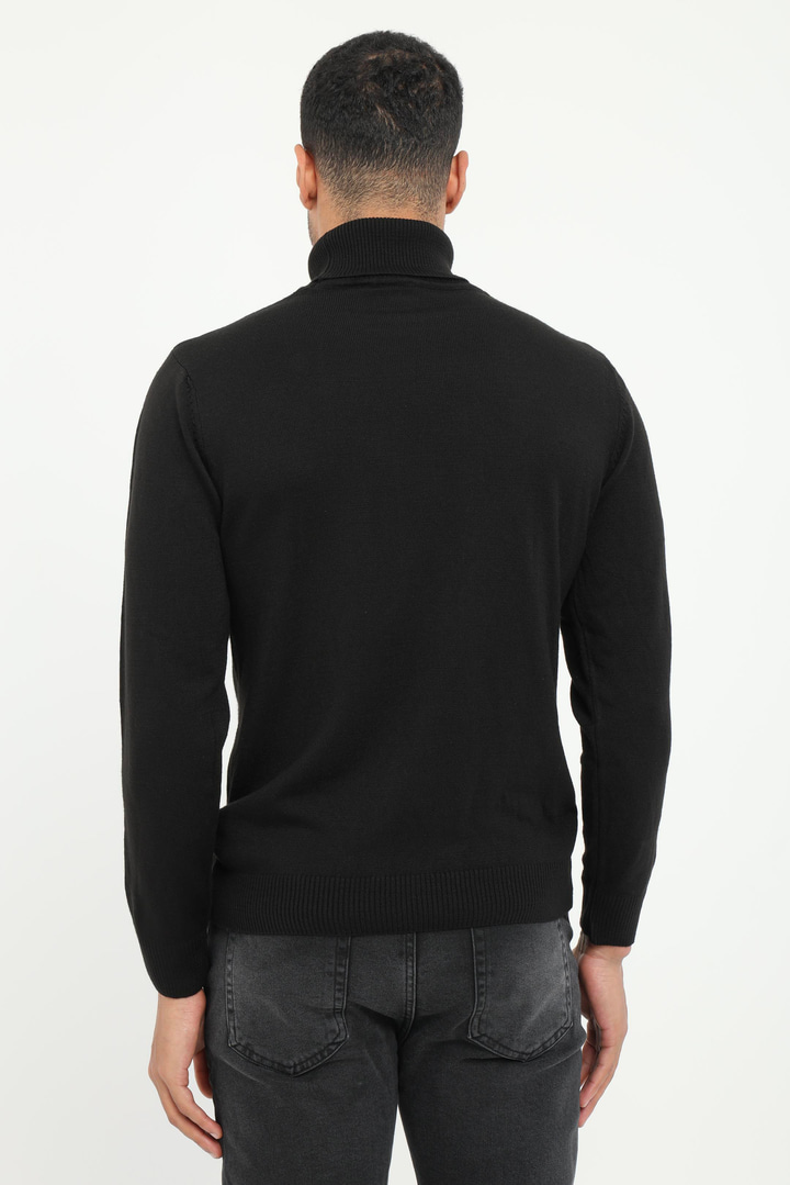 Siyah Tam Balıkçı Yaka Slim Fit Erkek Triko