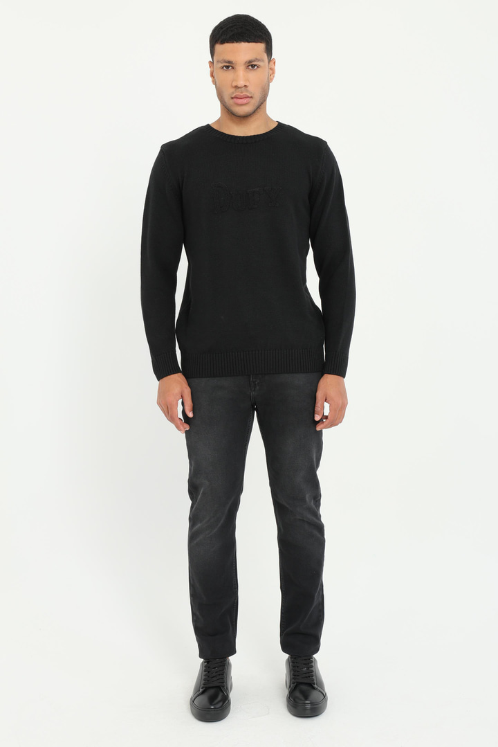 Siyah Bisiklet Yaka Slim Fit Erkek Triko