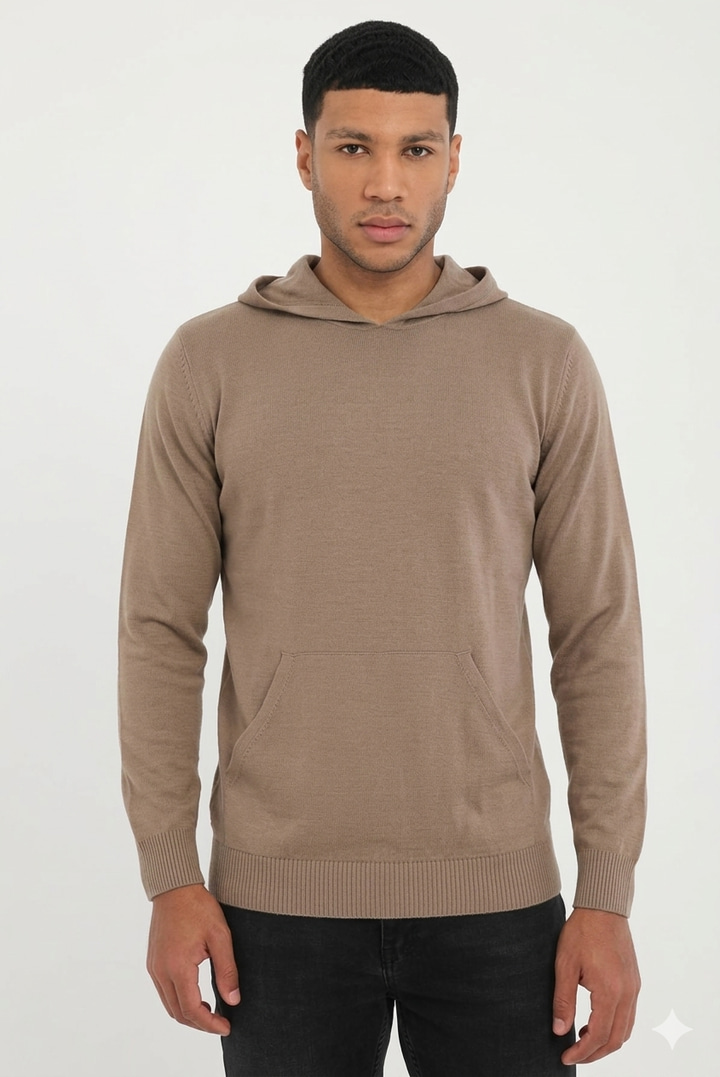 Vizon Erkek Slim Fit Kapüşonlu Triko 