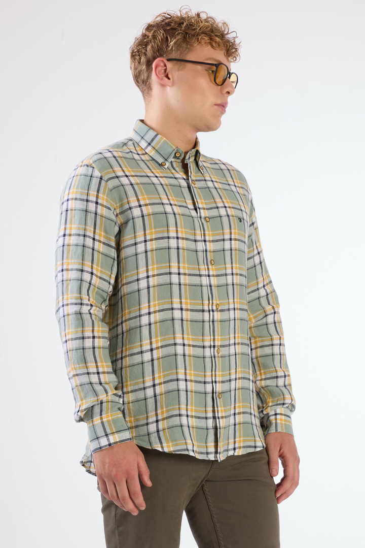 Yeşil Erkek Slim Fit Çiçek Desenli Klasik Yaka Uzun Kol Gömlek 