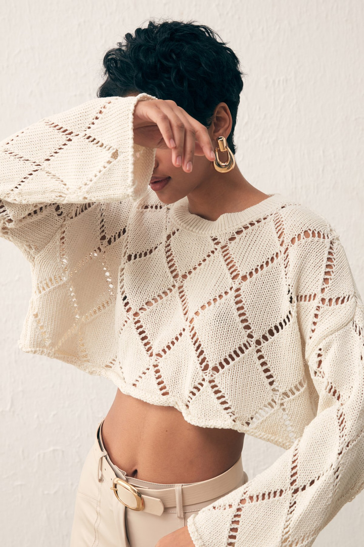 Ajurlu Crop Triko - EKRU