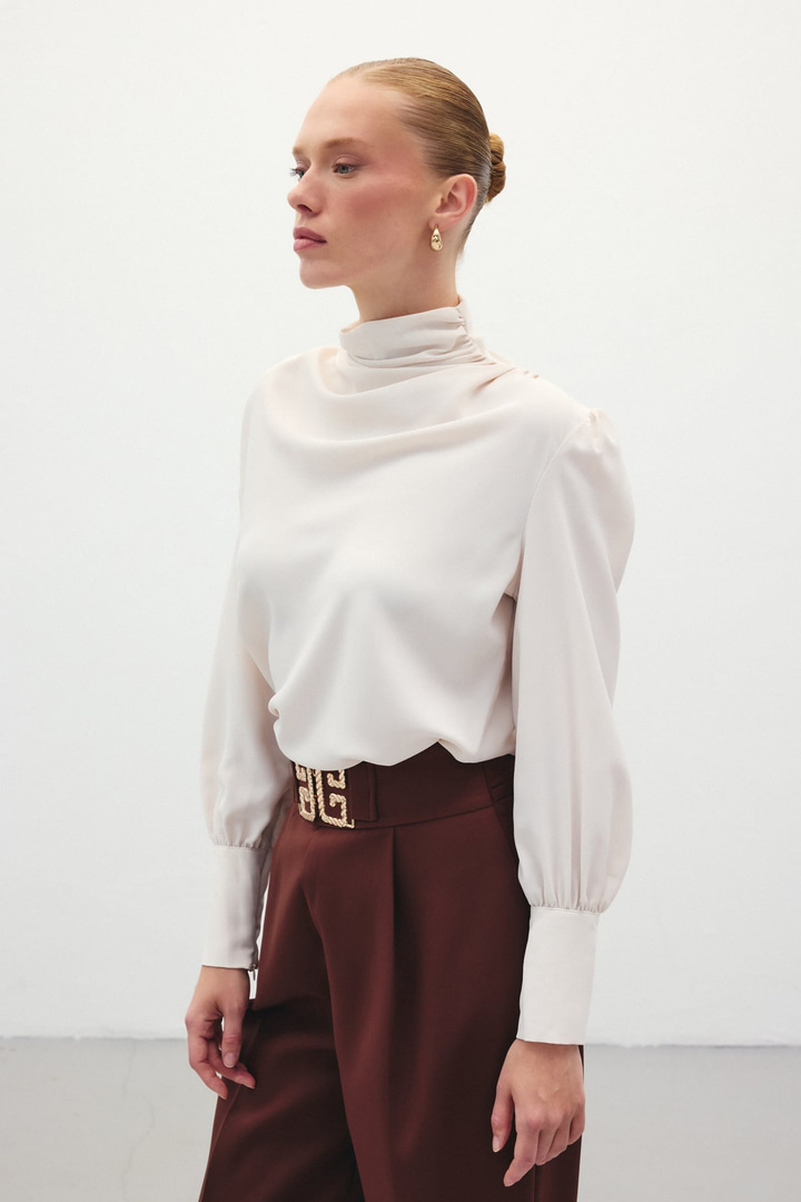 Drape Detaylı  Bluz - Bej