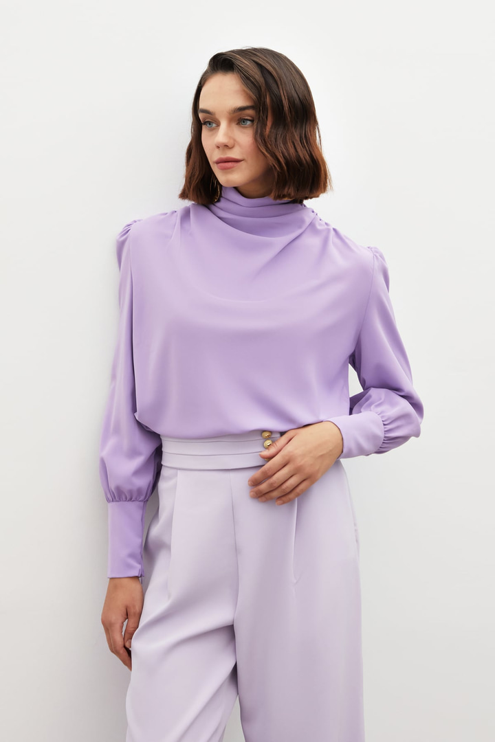 Drape Detaylı  Bluz - LİLA