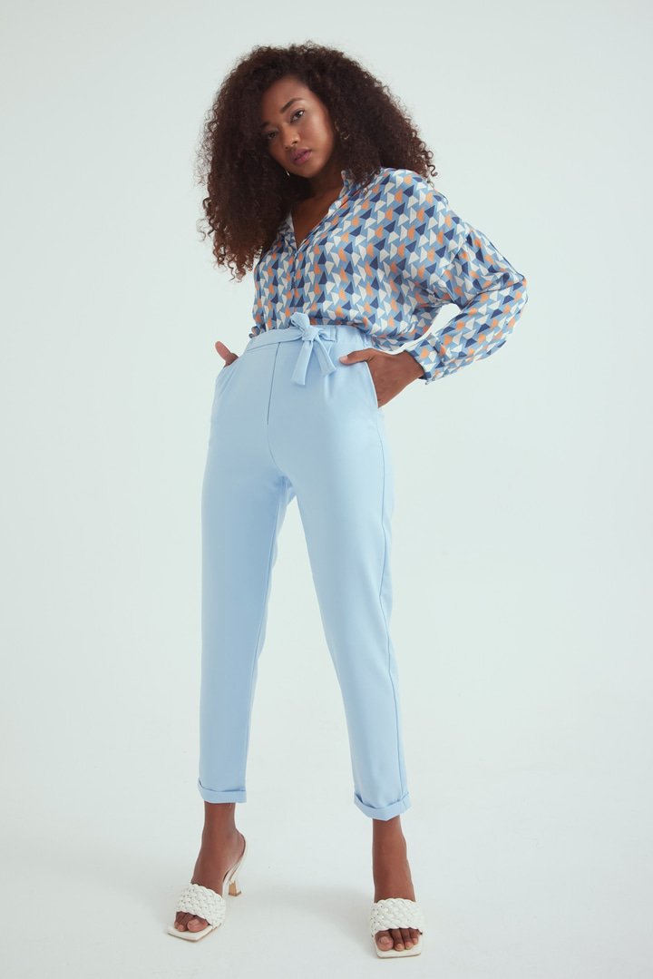 Duble paça havuç pantolon - BEBE MAVİ