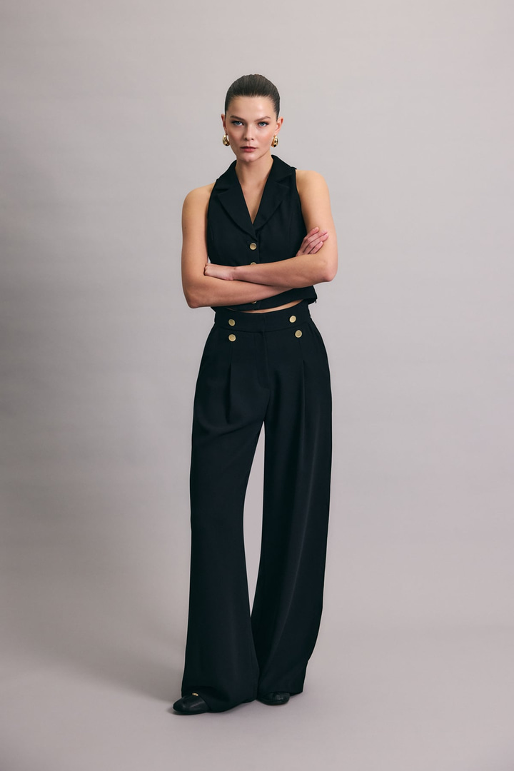 Eva Krep Pantolon - Siyah