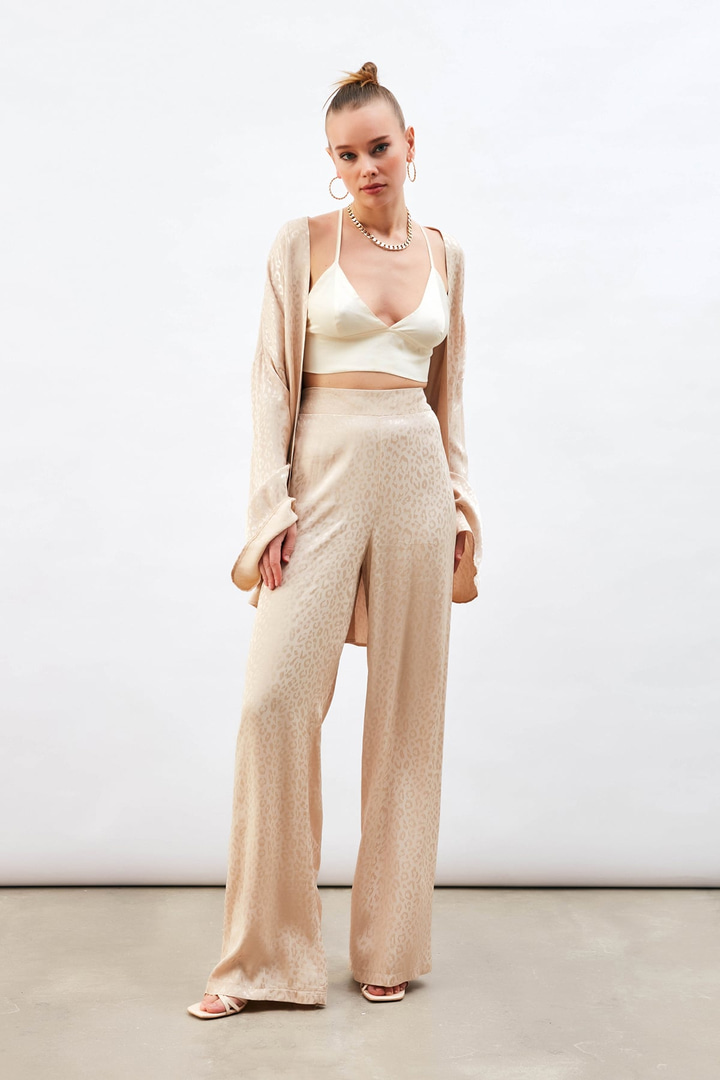 Jakarlı Leopar Pantolon - BEJ