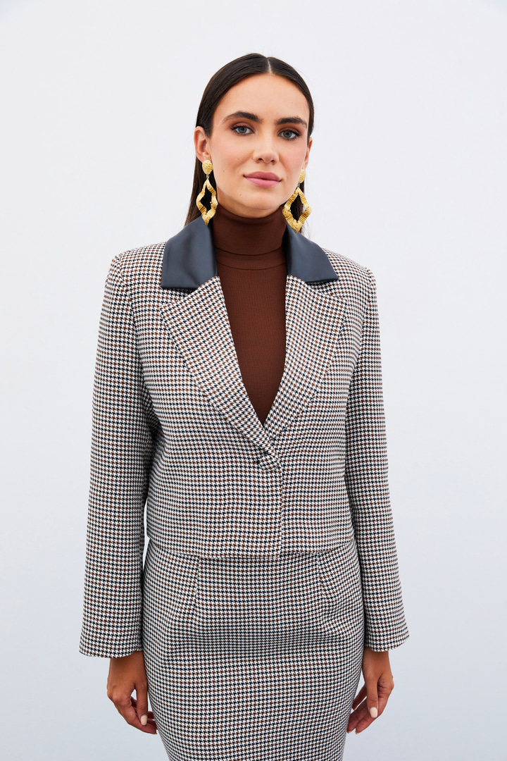 Kazayağı Crop Ceket - KAHVE