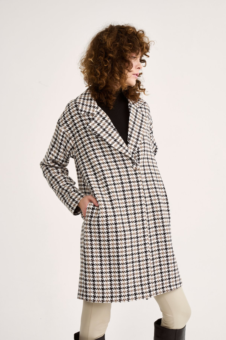 Kazayağı desenli kaban - KAHVE