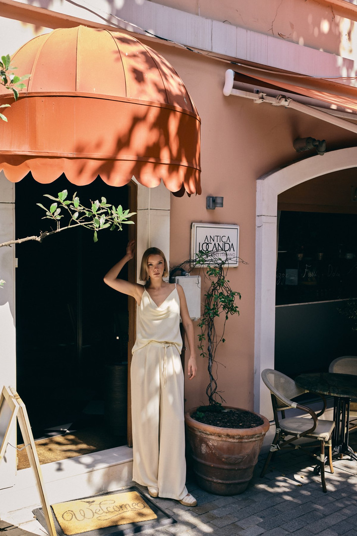 Kemerli Salaş Pantolon - Krem