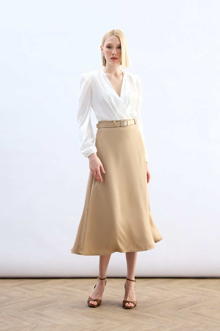 Kemerli Saten Etek - Camel