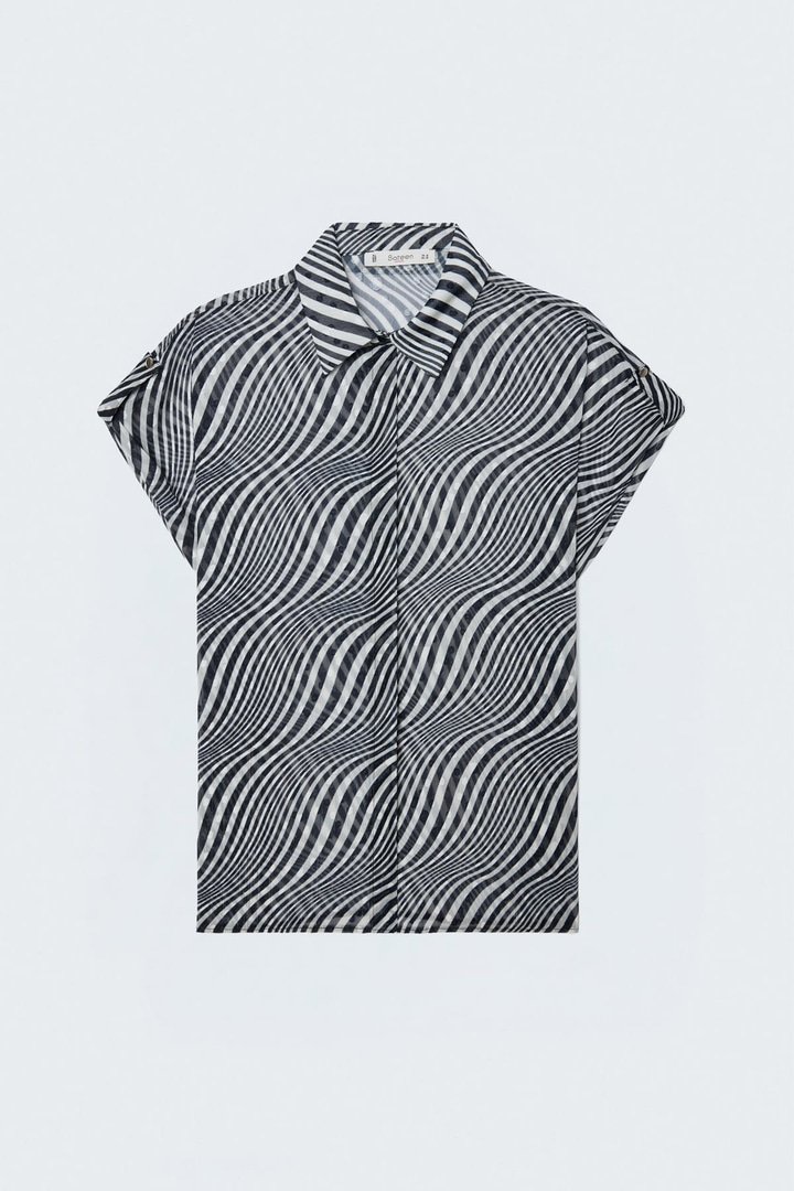 Kısa Kollu Zebra Desenli Gömlek - Siyah