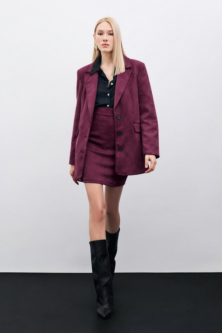 Kısa Süet Etek - Mürdüm