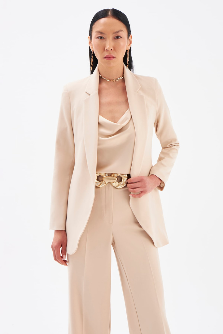 Klasik yaka slim fit ceket - BEJ