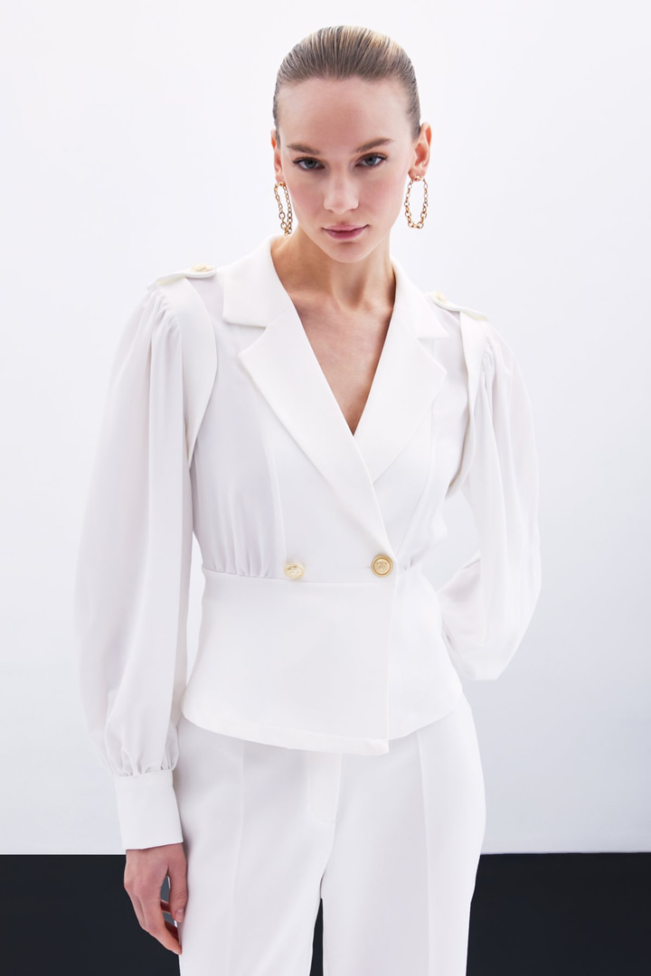 Kruvaze Kısa Ceket - Ekru