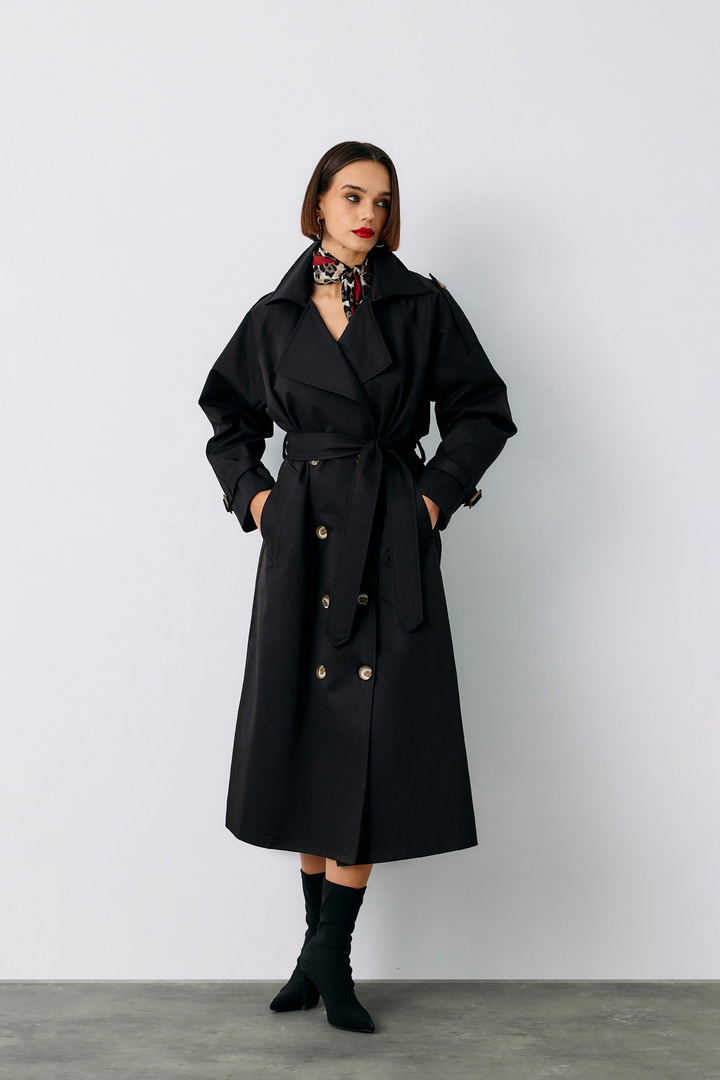 Kuşaklı Uzun Trenç - SİYAH