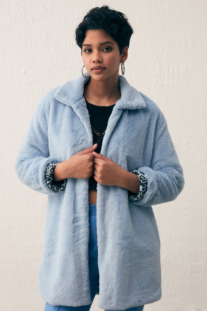 Leopar Astarlı Peluş Kaban - BEBE MAVİ