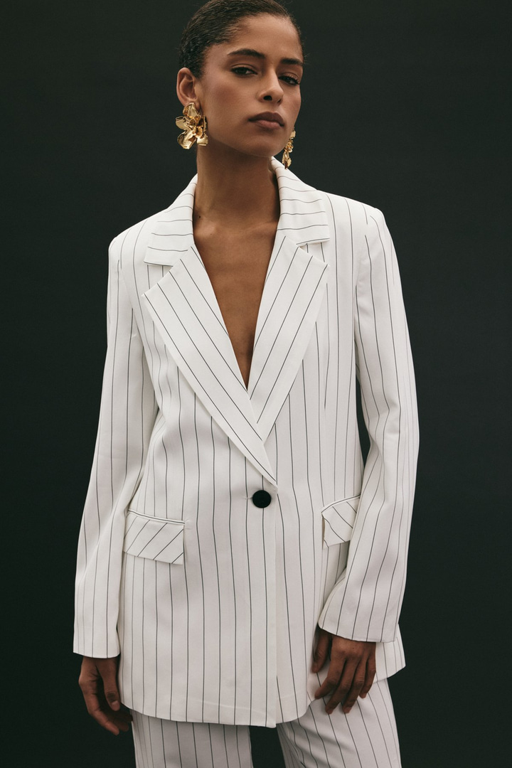 Rina Çizgili Ceket - Ekru