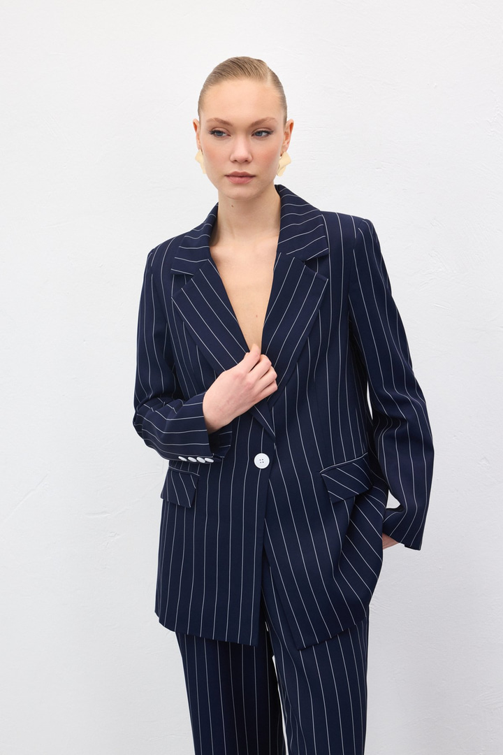 Rina Çizgili Ceket - Lacivert