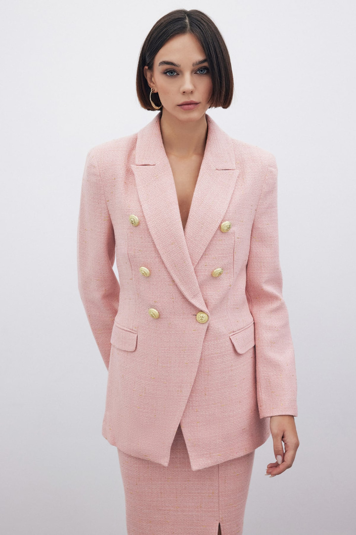 Simli Uzun Ceket - PEMBE