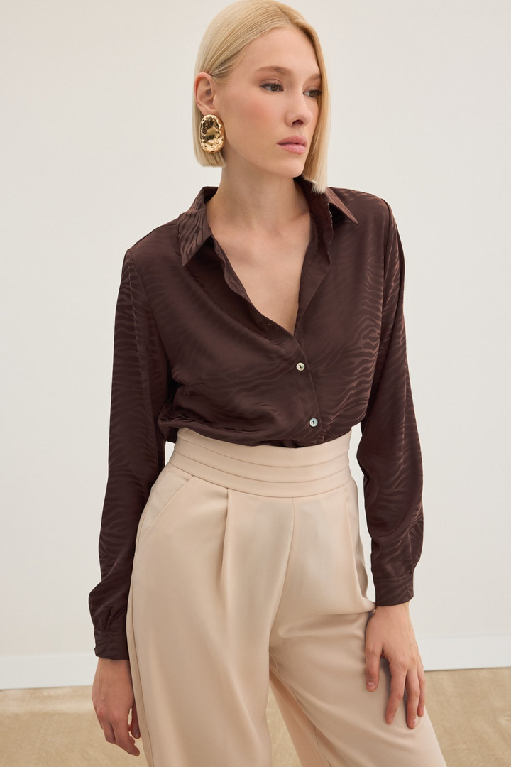 Zebra Desenli Gömlek - Kahve