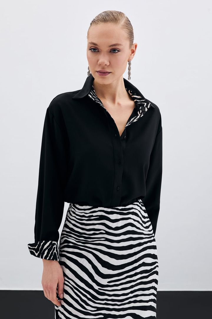 Zebra Desenli Klasik Gömlek - Siyah