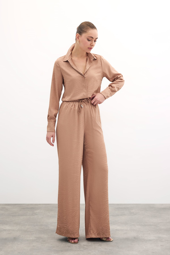 Zebra Desenli Salaş Pantolon - Camel