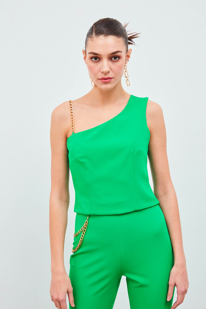 Zincir Askı Detaylı Crop Bluz - YEŞİL