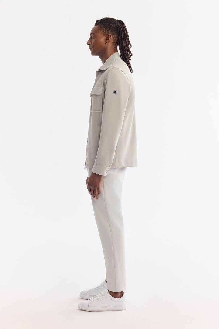 Açık Gri Klasik Yaka Pamuklu Kolay Ütülenen Gömlek Ceket