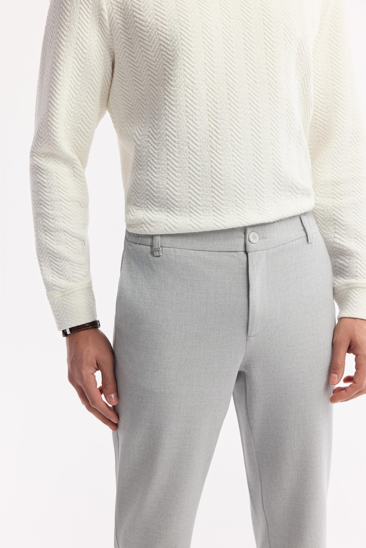 Açık Gri Beli Lastikli Bi-Stretch Chino Pantolon